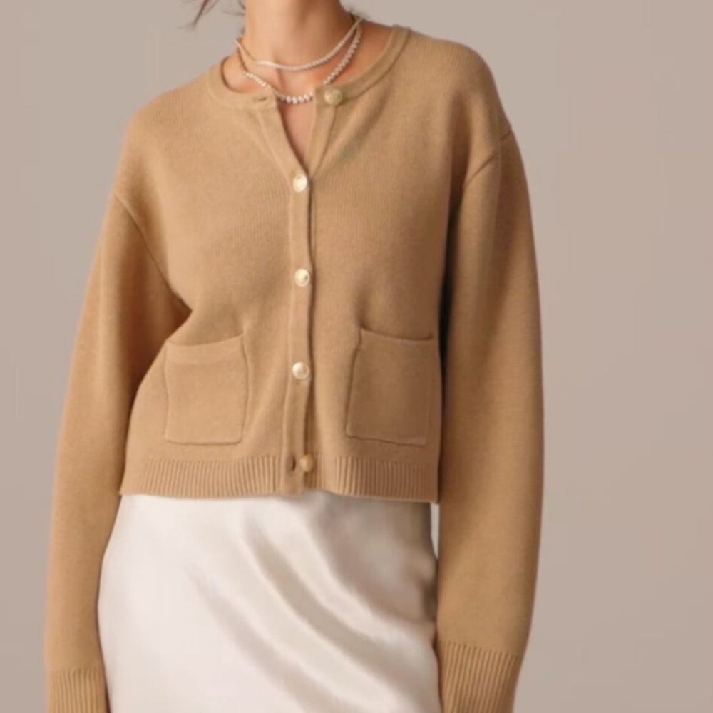 J. Crew Women's Camel/Tan Button-Front Knit Cardigan